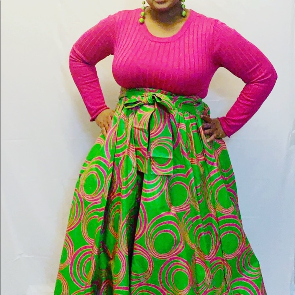 Green & Yellow Highlighter Maxi Skirt